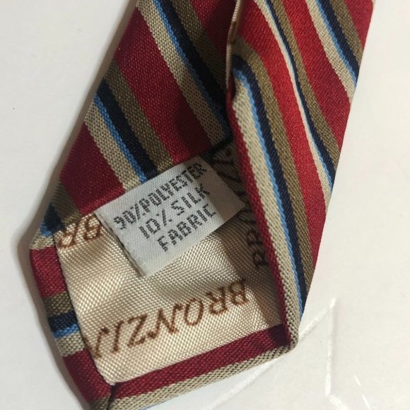 BRONZINI Red Tan Blue Stripe Tie Silk Blend Levy's Nashville Business Career - Picture 4 of 6